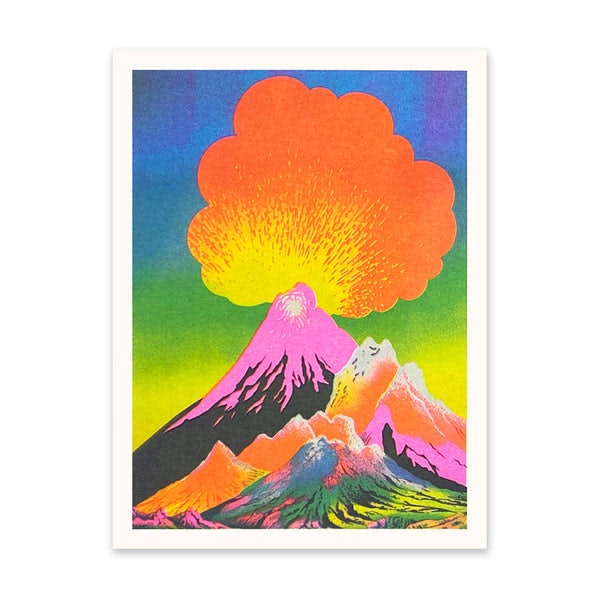 Neon Volcanoes Risograph Art Print by Ohh Deer