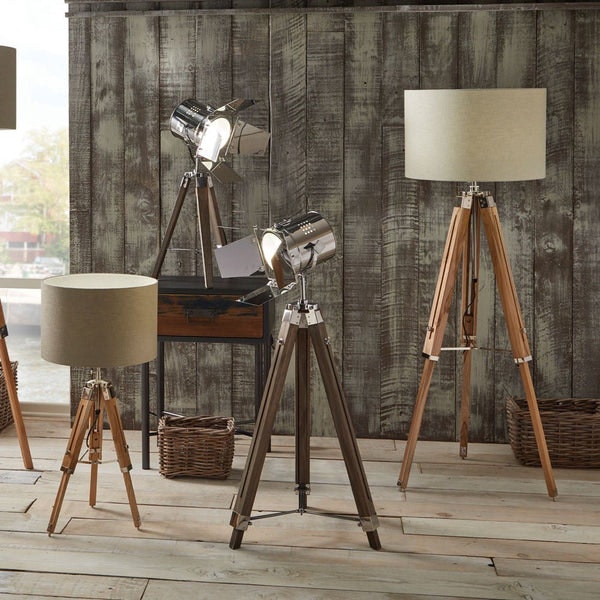 Alghero Grey Wood And Silver Metal Film Tripod - Floor Lamp by Distinctly Living