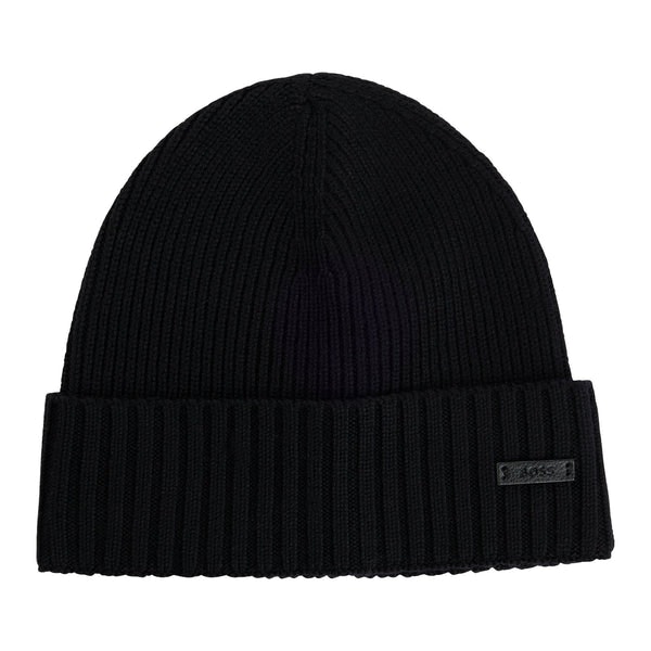 Hugo Boss Ribbed Beanie Hat In Responsible Virgin Wool