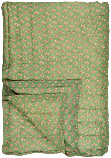 Fresh Green And Pink Floral Quilted Throw by Ib Laursen