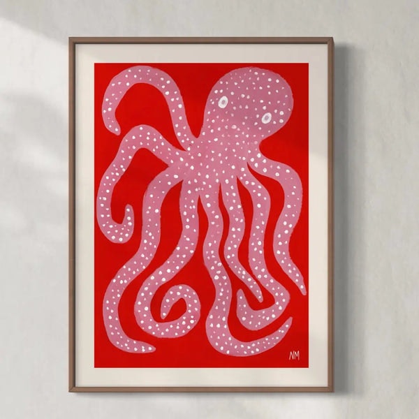 Pink Octopus A3 Print by Nancy McKie