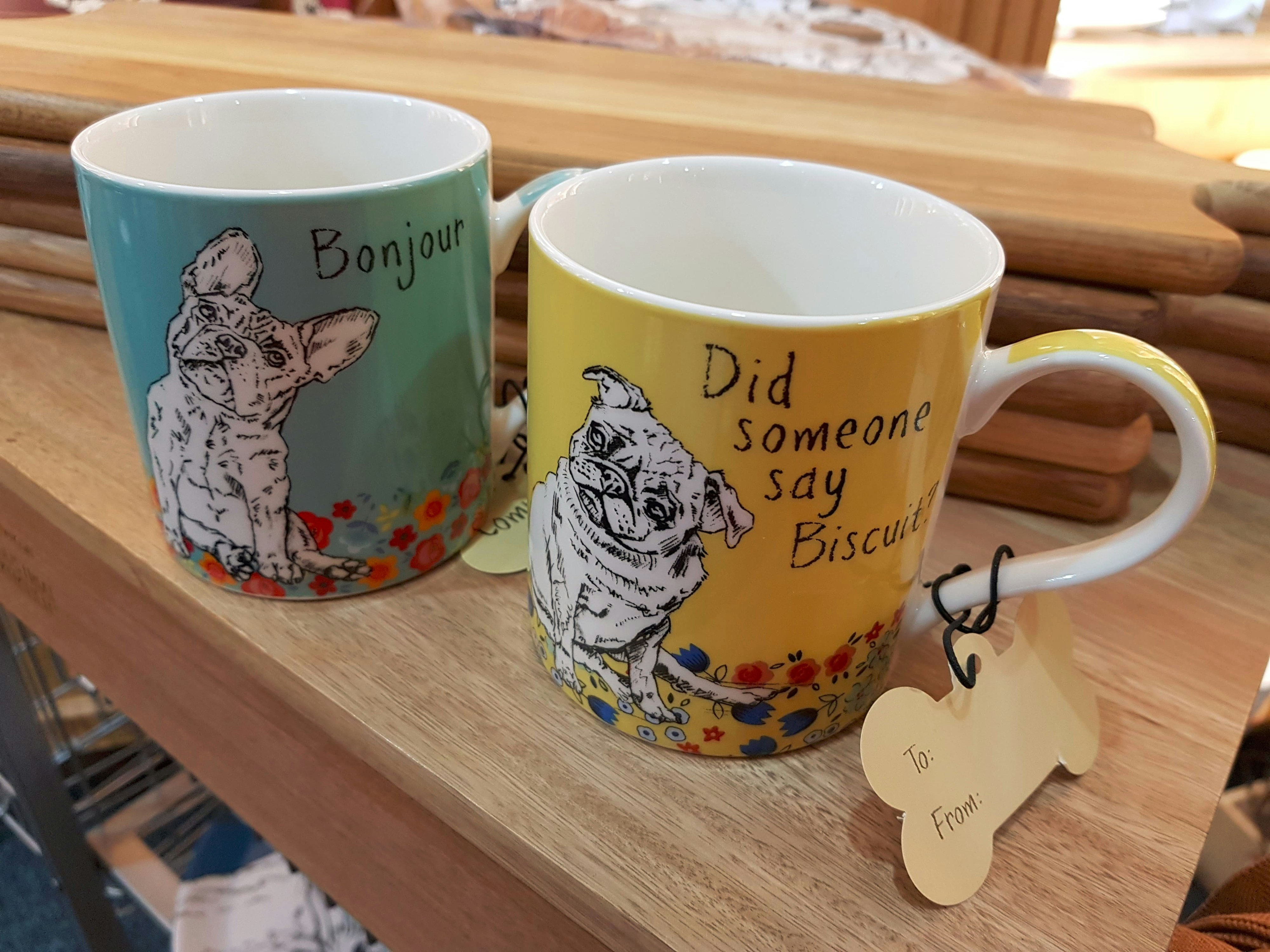 Set Of 2 Bonjour & Biscuit Mugs by Couture Companions