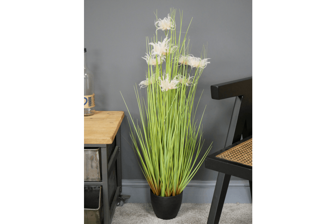 Faux Potted Grass With White Flowers by &Quirky