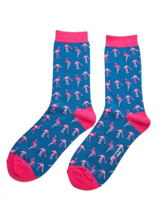 Miss Sparrow Hot Pink Sausage Dogs Socks In Blue