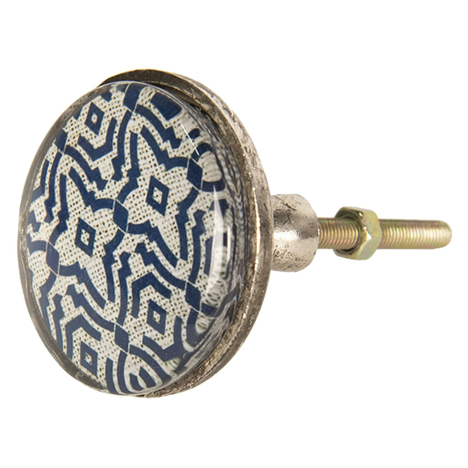 Blue Flower and Diamond Print Flat Knob by Collective Home Store