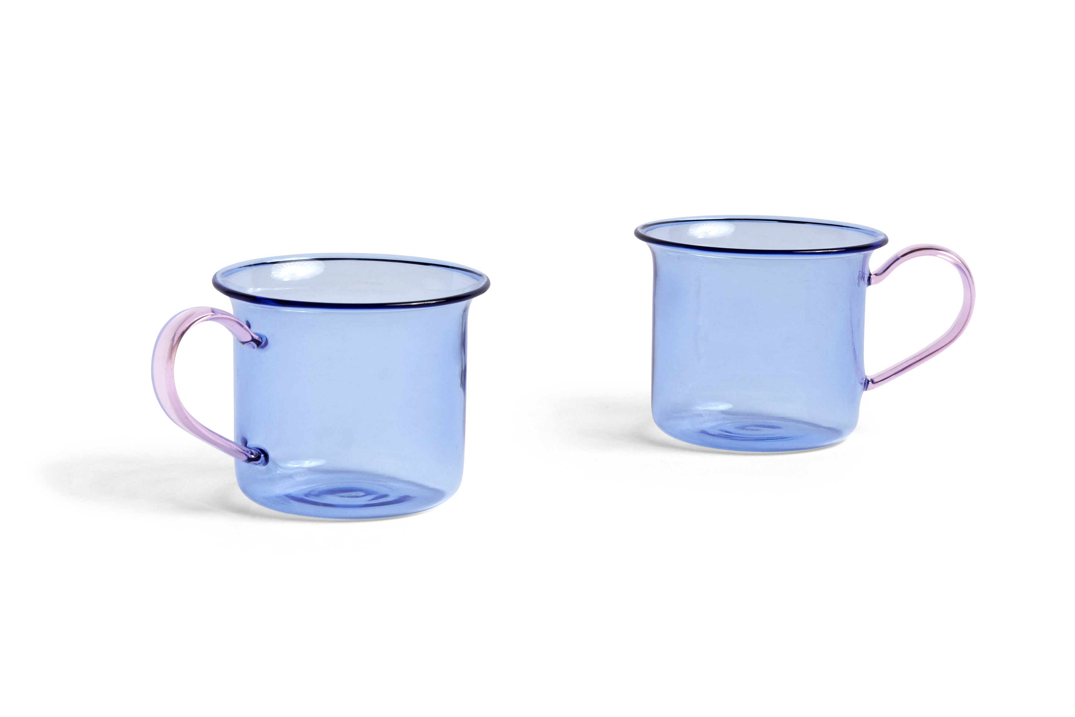 Hay - Coffee Cups Set 2pz Blue With Pink Handle - Blue & Pink | Glass