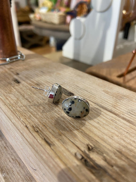 Silver Siren - Dalmation Jasper Studded Earrings