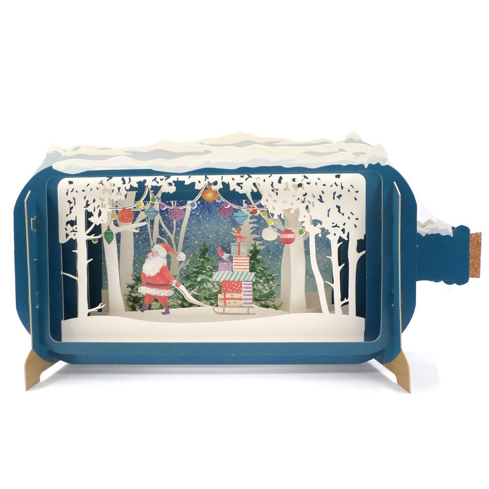 Santa with Sleigh of Presents Message in a Bottle Card by Alljoy Design