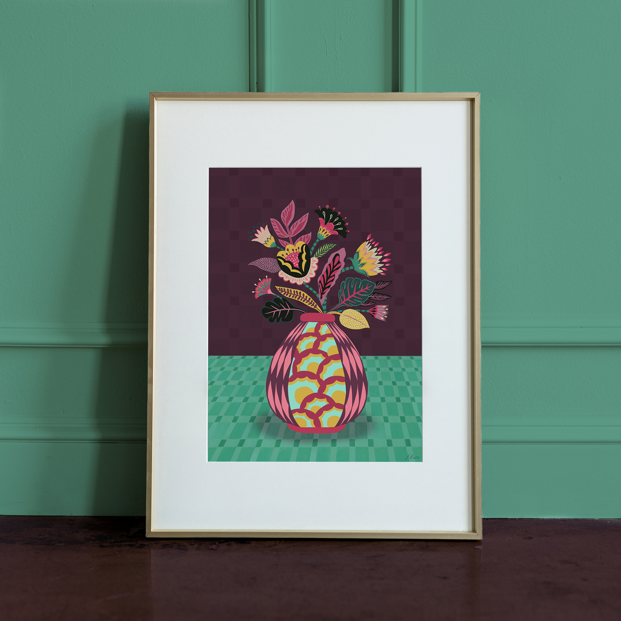 Rebecca Lois Burns - Floral Vase Giclee A3 Art Print | Flower Wall Art | Floral Illustration | Botanical Art - A3
