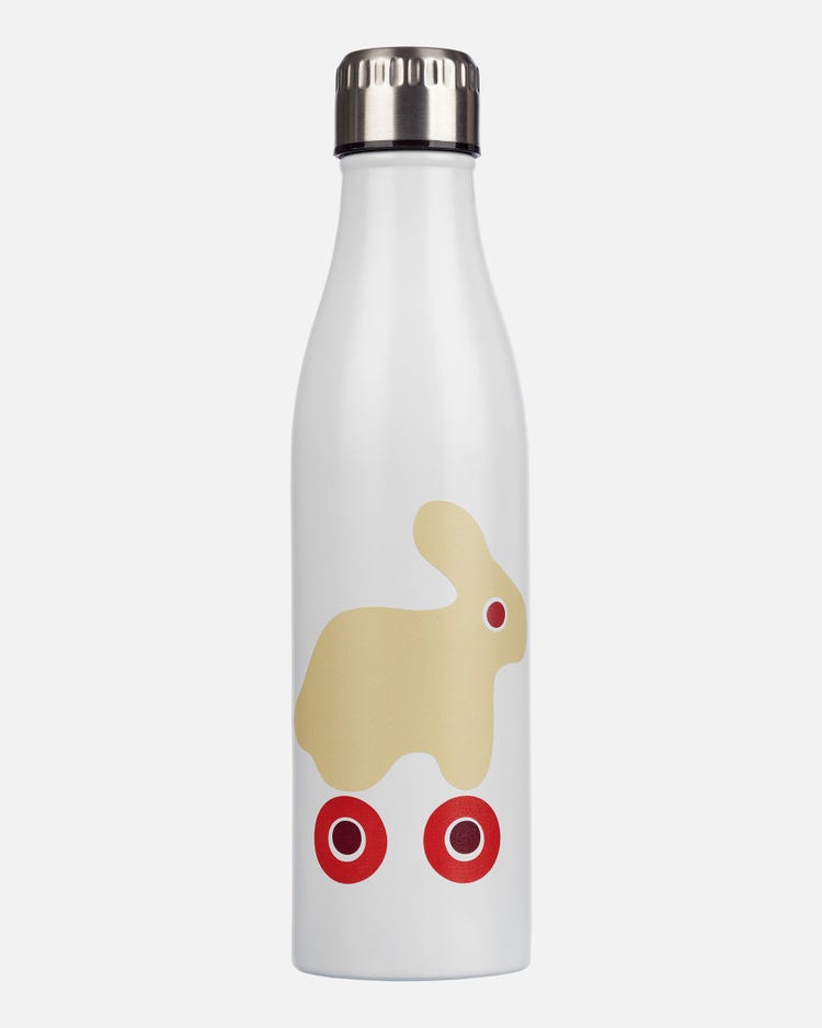 Marimekko - Thermos Bottle With Rabbit On Skates Design Drawing - White/white - White | Beige & Cream