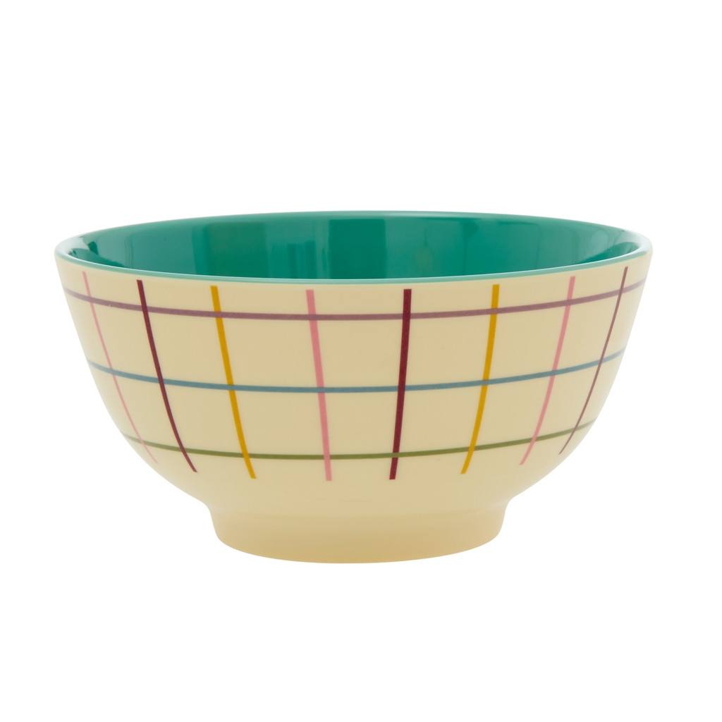 Rice - Medium Cream Melamine Check Print Bowl - Rice Dk