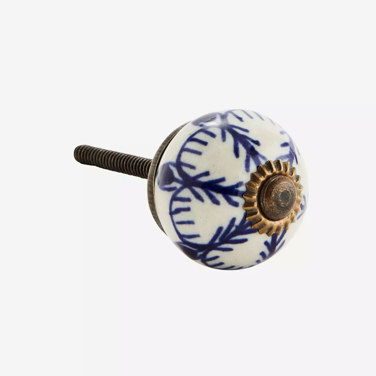 Blue and Matt White Stoneware Hand Painted Flower Shaped Door Knob by Madam Stoltz