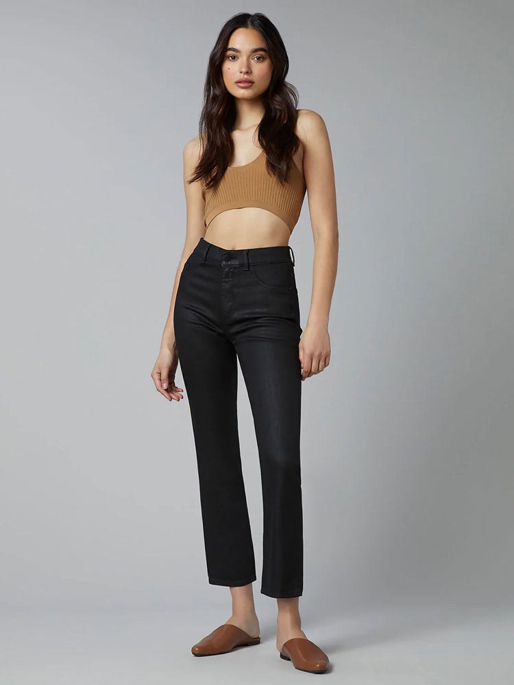 Dl1961 Patti Straight Black Coated Jeans In Brown