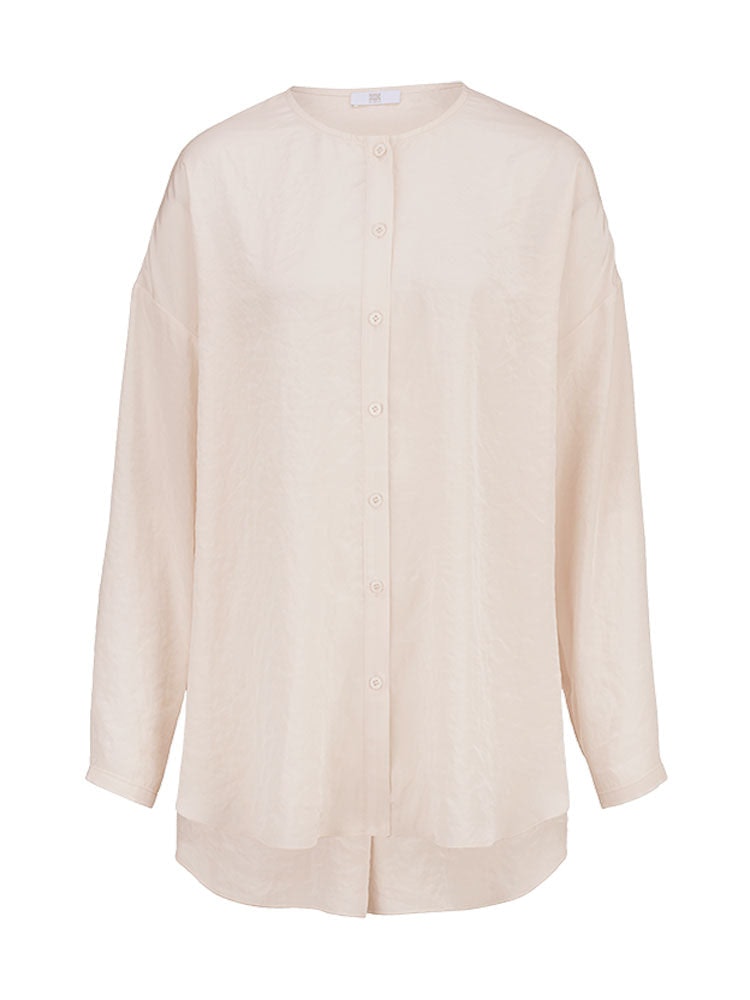 Riani Peach Dust Collarless Crinkle Effect Blouse In Pink