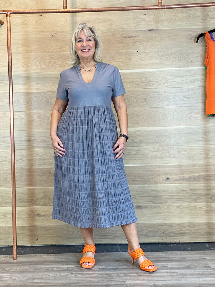 European Culture - Pewter Short Sleeve Dress - Uk 14