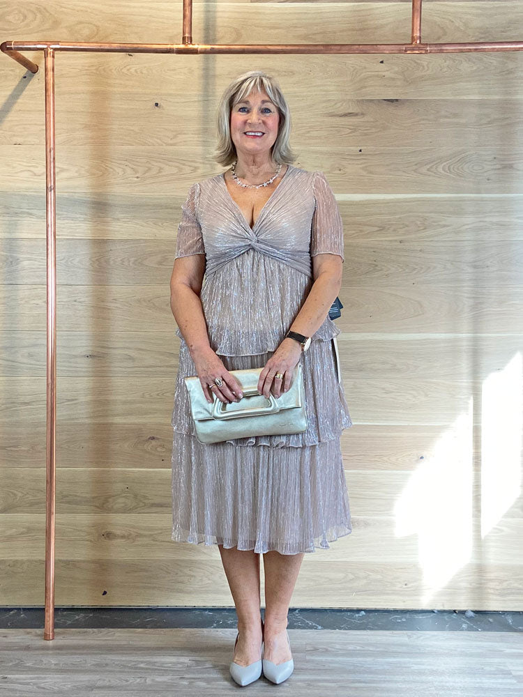 Adrianna Papell - Taupe Metallic Mesh Tier Dress - Uk 12