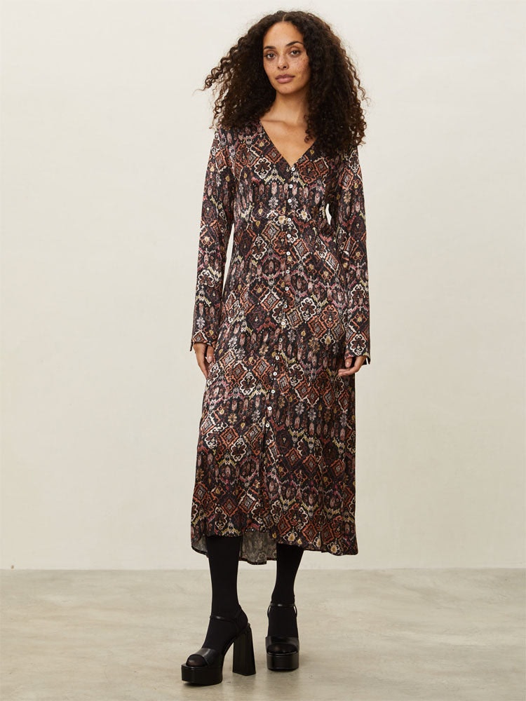 Odd Molly Deep Asphalt Susanna Long Dress In Brown