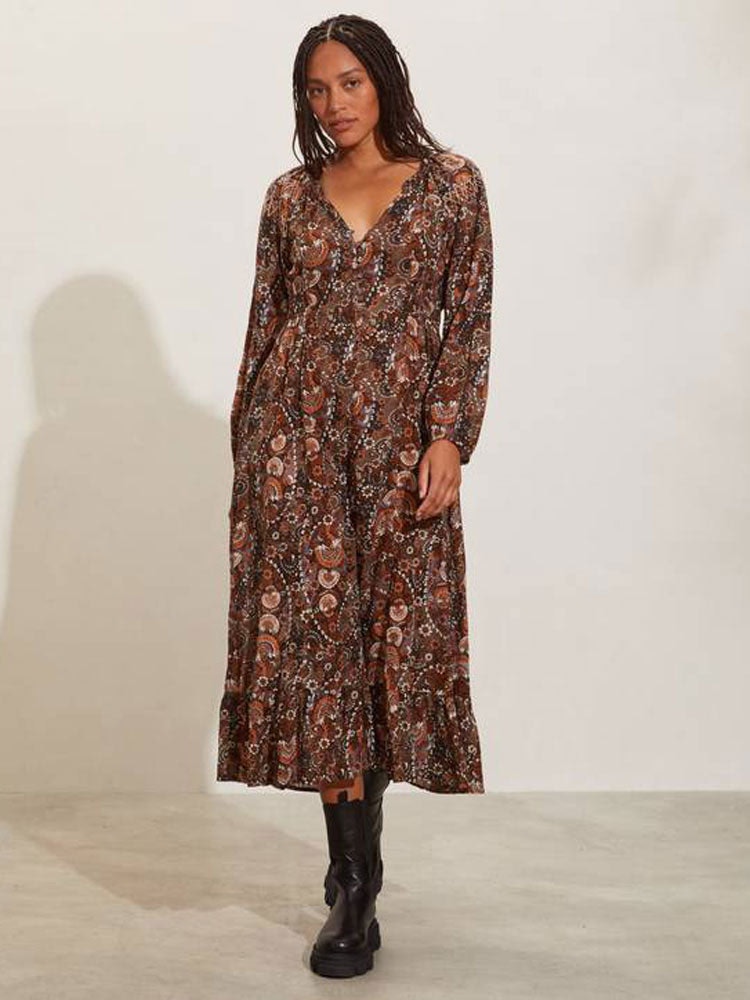 Odd Molly Long Deep Asphalt Adele Dress In Brown