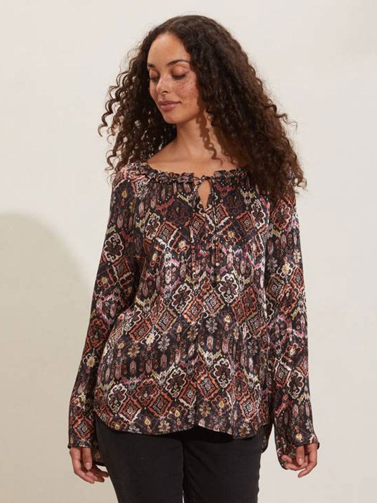 Odd Molly Deep Asphalt Susanna Blouse In Multi