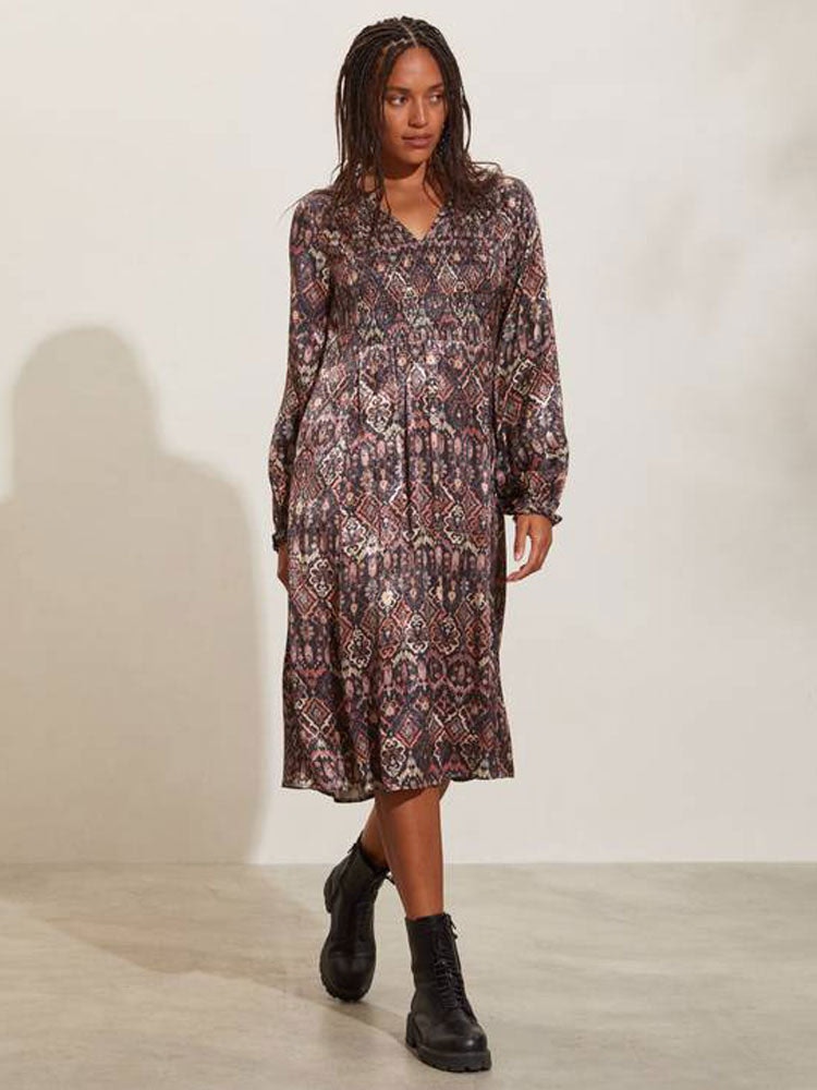 Odd Molly Deep Asphalt Susanna Dress In Multi