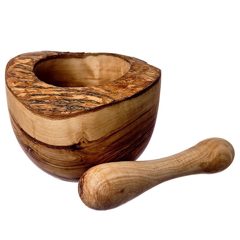 Olive Wood Pestle and Mortar Set by Naturally Med