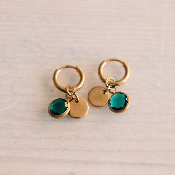 Bazou - Stainless Steel Earrings With Crystal And Plate Green