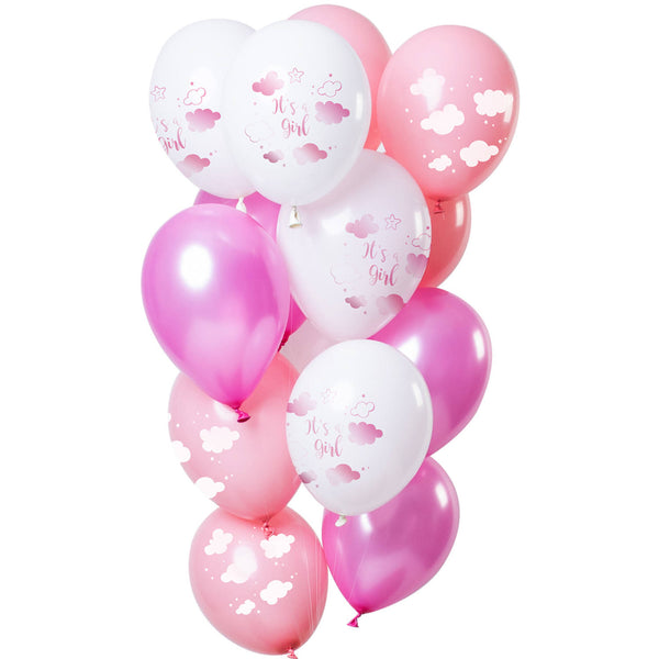 Folat - Balloons 'It's A Girl' Pink 33cm - 12 Pieces