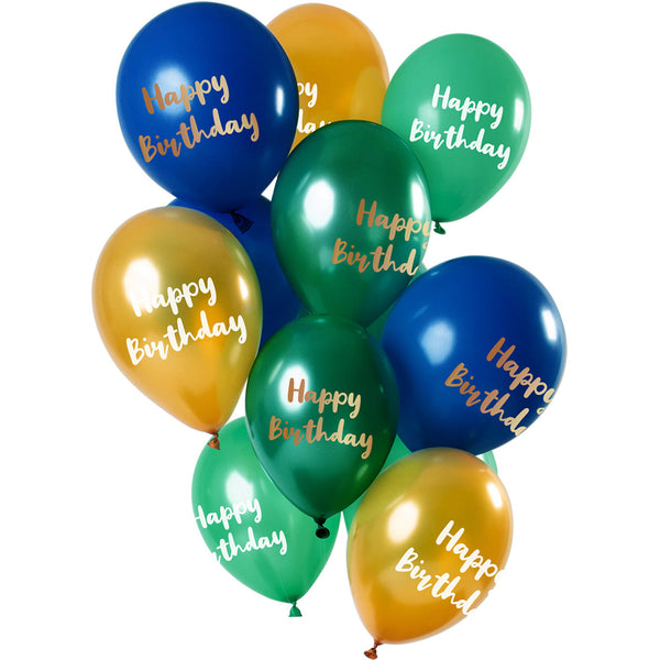 Folat - Balloons 'Happy Birthday' Green-gold 33cm - 12 Pieces