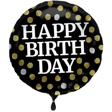 Folat - Foil Balloon Glossy Black 'Happy Birthday' - 45cm