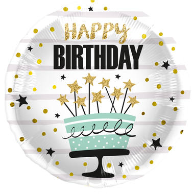 Folat - 'Happy Birthday!' White With A Cake - 45cm