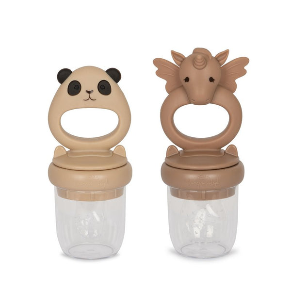Konges Slojd - 2 Pack Fruit Feeding Pacifier Unicorn And Panda Shell / Blush