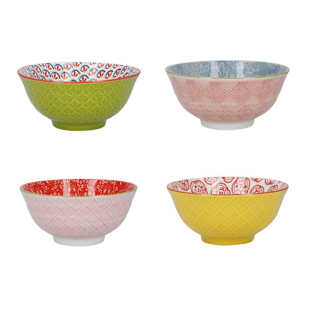 Set of Four Bowls in Patterned Bright Colours by Kitchen Craft