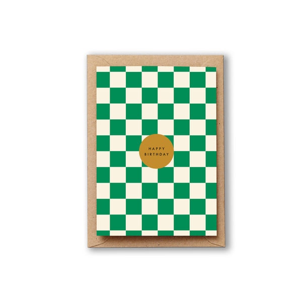 Happy Birthday Green Check Card by Lucy Says I Do