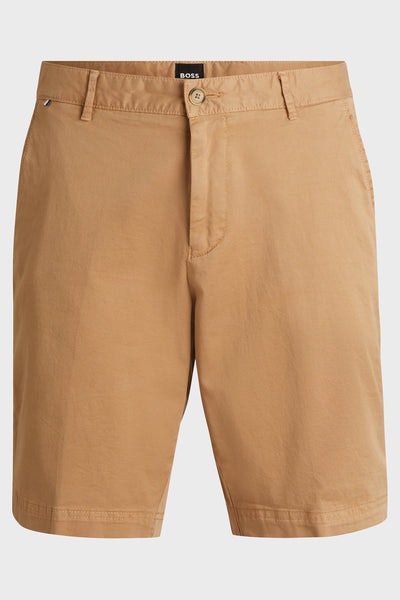Hugo Boss Slim-fit Shorts In Stretch-cotton Twill In Neturals