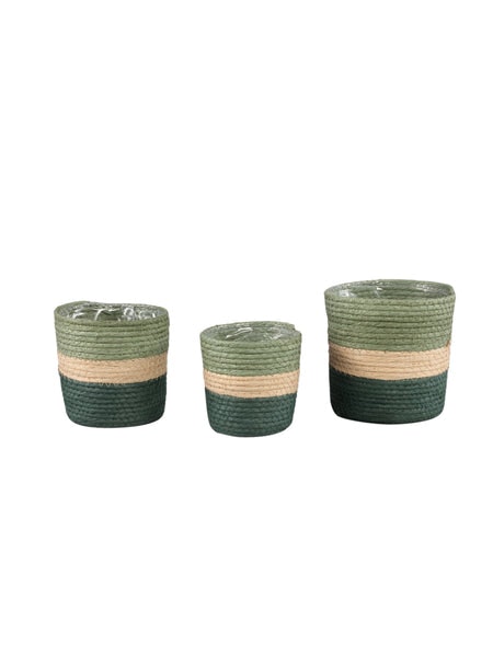 Small Tyro Green Layered Paper Rope Plant Pot / Basket by PTMD