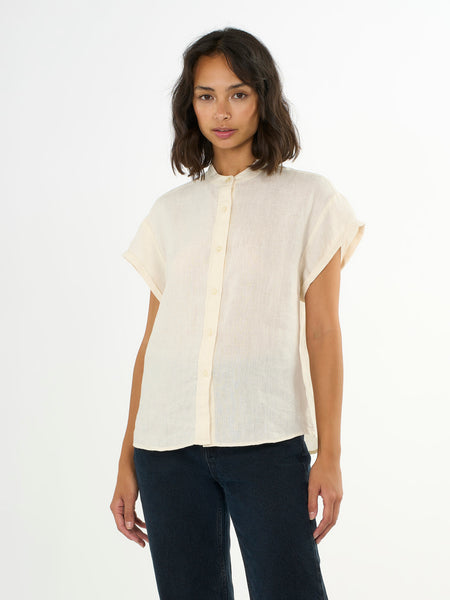 Knowledge Cotton Apparel - Buttercream Collar Stand Linen Shirt - Xs