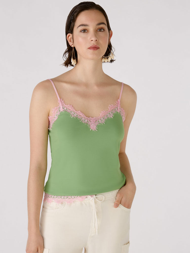 Oui - Cami Top Green & Pink - Uk 14