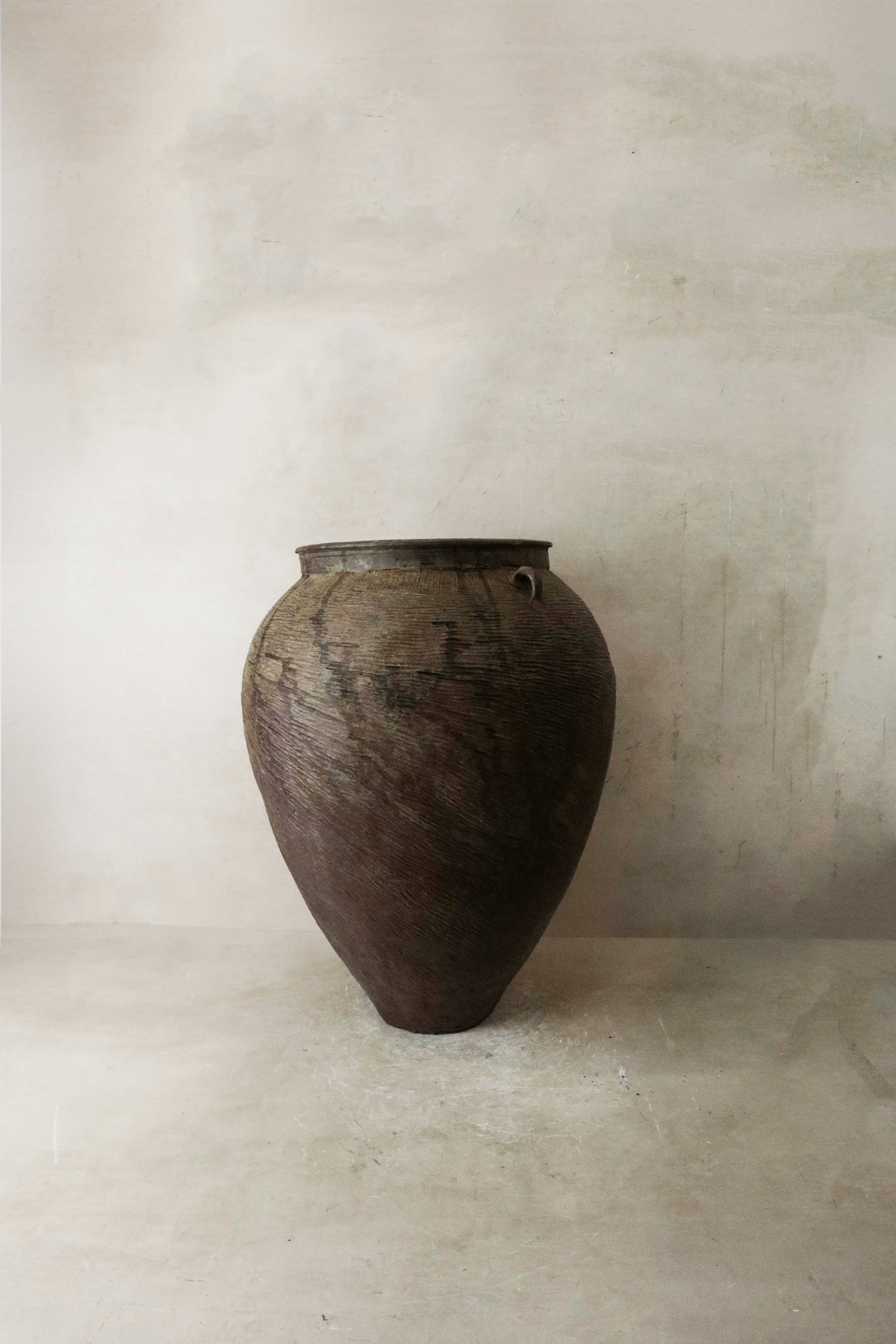 Botanical Boys - Large Vintage Brown Glazed Ceramic Pot - As4