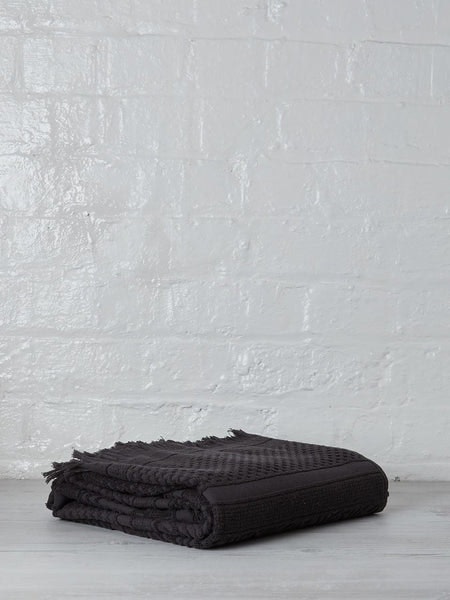 Embossed Jacquard Towel In Carbone Grey Small Bath Towel by Viva Raise