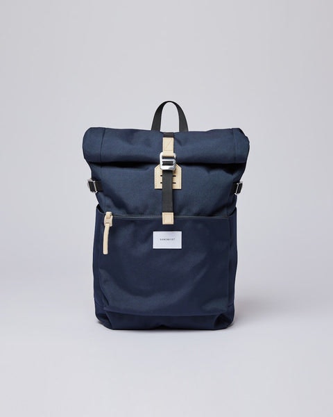 Sandqvist Ilon Navy With Natural Leather Backpack In Blue