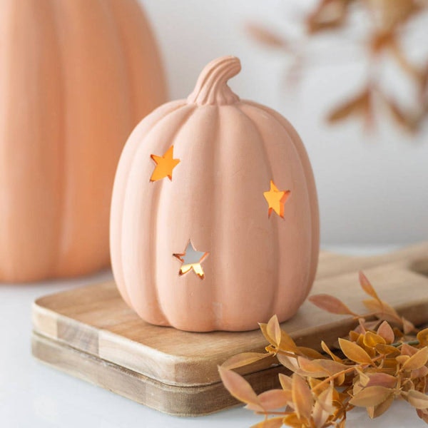 9cm Terracotta Fall And Halloween Pumpkin Tealight Holder by Distinctly Living