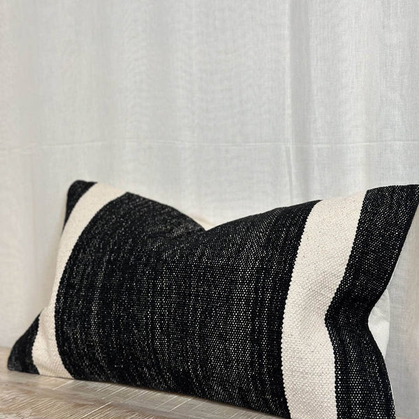 Bunny And Clarke - Luxe Cotton Cushion In Black & Cream Stripe