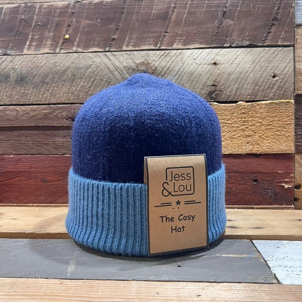 Jess And Lou Blue Cornflower Unisex Two Colour Beanie