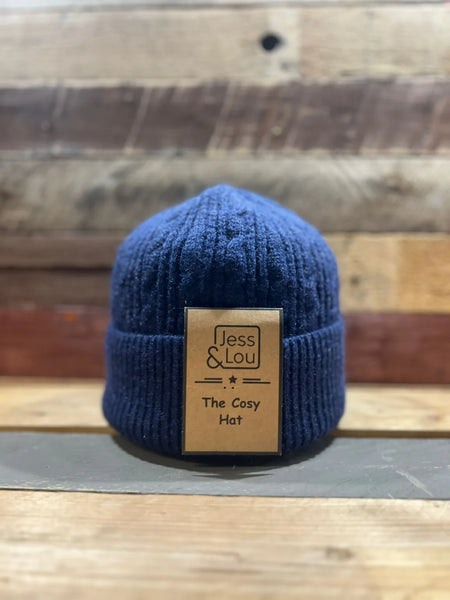 Jess And Lou Navy Cable Unisex Beanie In Blue