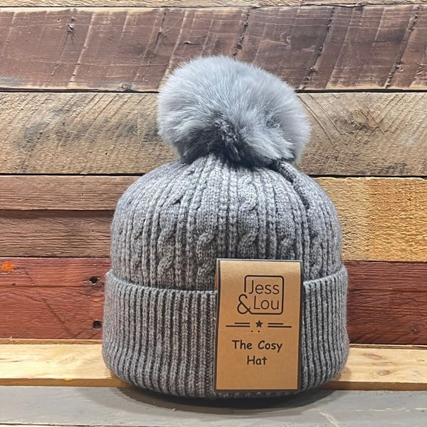 Jess And Lou Charcoal Cable Unisex Bobble Hat (copy) In Blue