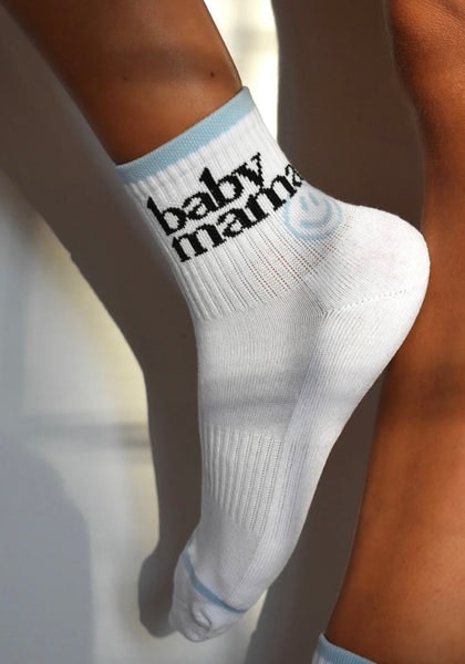 Soxygen Baby Mama Blue Socks In White