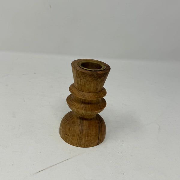 Artisan Stories - Small H10cm Walnut Hand Carved Dinner Candle Holder - Small H10cm