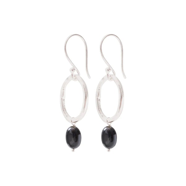 Beautiful Story Graceful Black Onyx Silver Earrings In Metallic