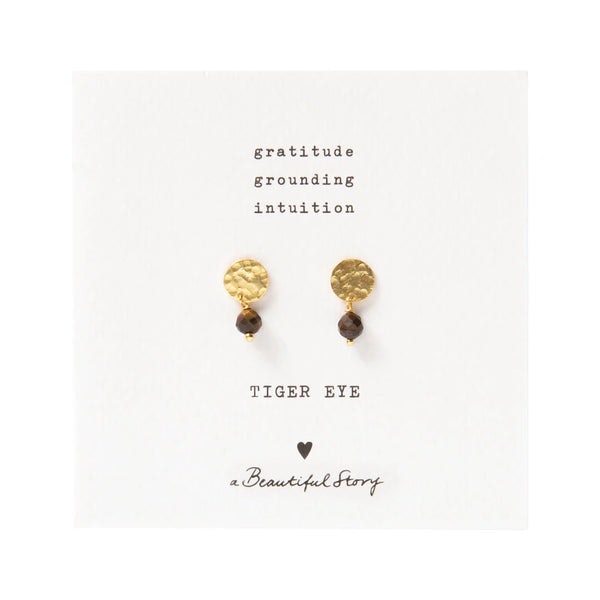 Beautiful Story Mini Coin Tiger Eye Gold Earrings