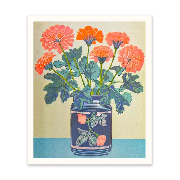 Zinnias Risograph Art Print by Ohh Deer
